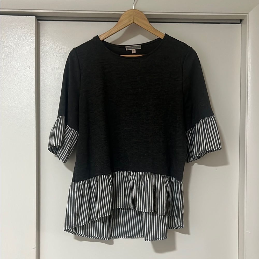 Gray and White Striped Women's Top
